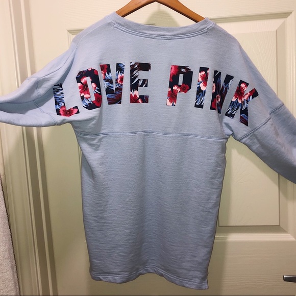 PINK Victoria's Secret Tops - Baby Blue & Tropical/Floral Print PINK Pullover